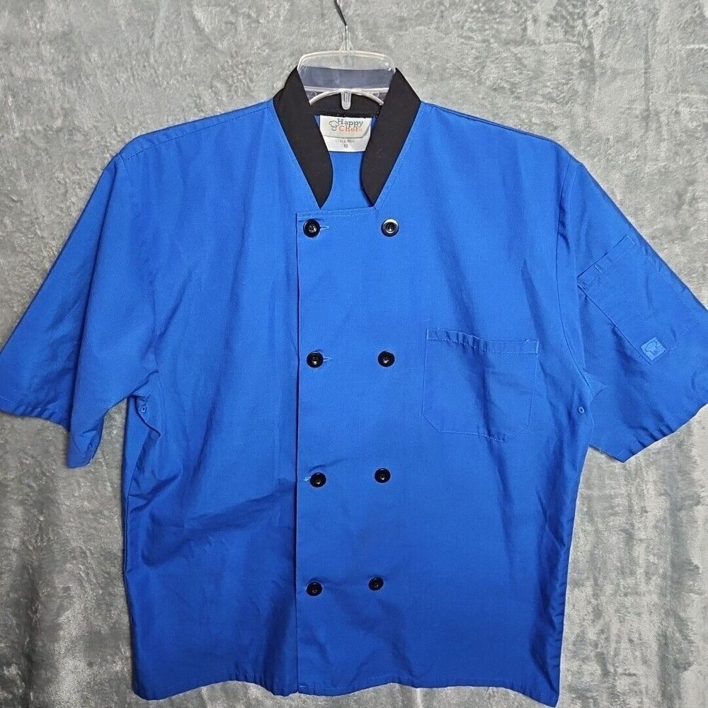 Happy Chef Cook Work Shirt Men's Blue Black Size M Short Sleeve